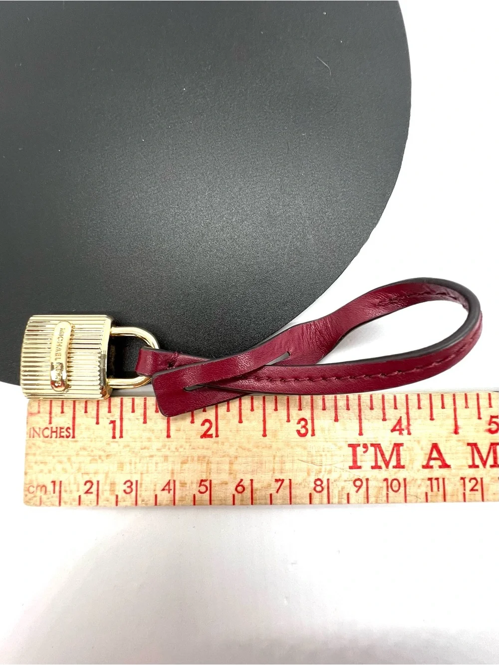 Michael Kors Gold Ribbed Padlock Bag Charm Burgundy Leather Key Ring Bag Charm